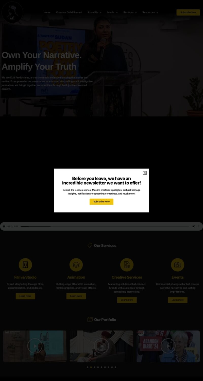 Kufi Productions website on desktop
