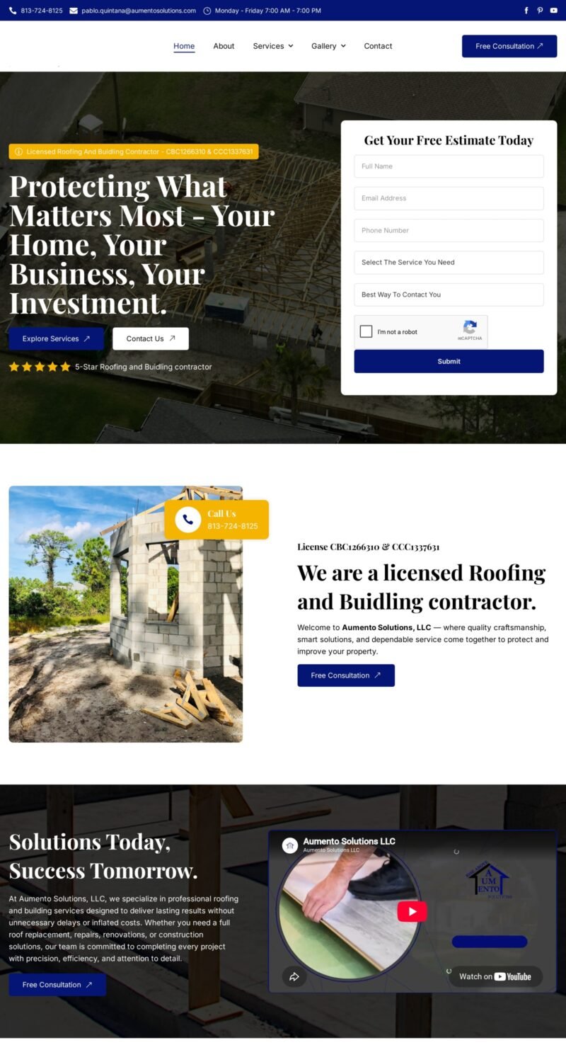 Aumento Solutions LLC website on desktop