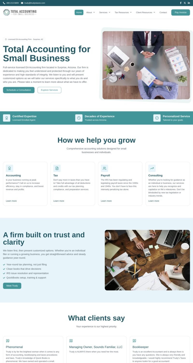 Trudy’s Taxes & Bookkeeping website on desktop
