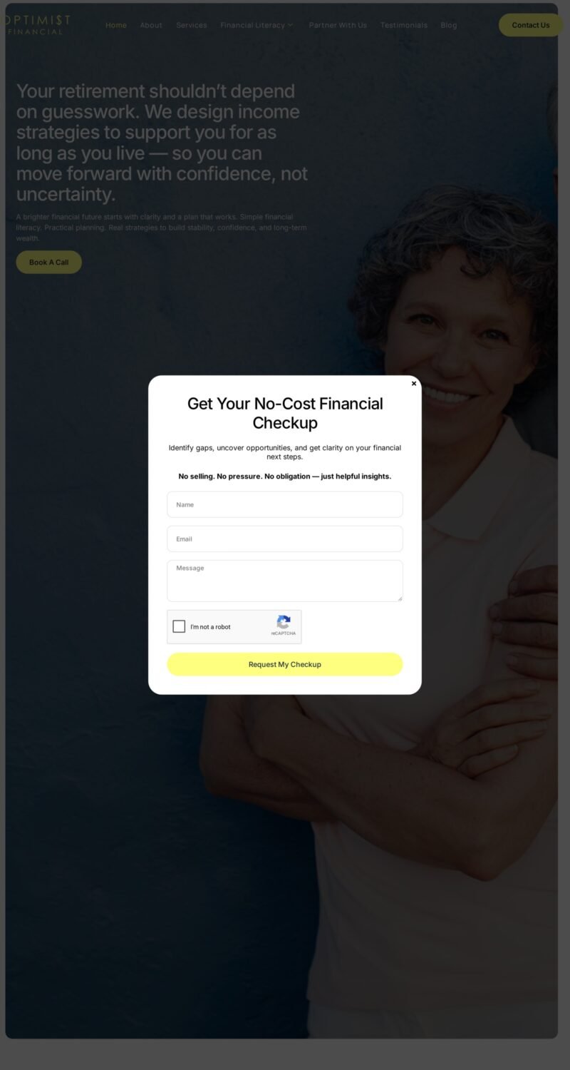 Optimist Financial website on desktop