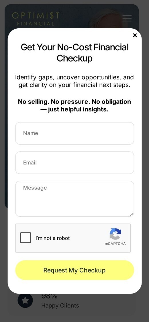 Optimist Financial website on mobile