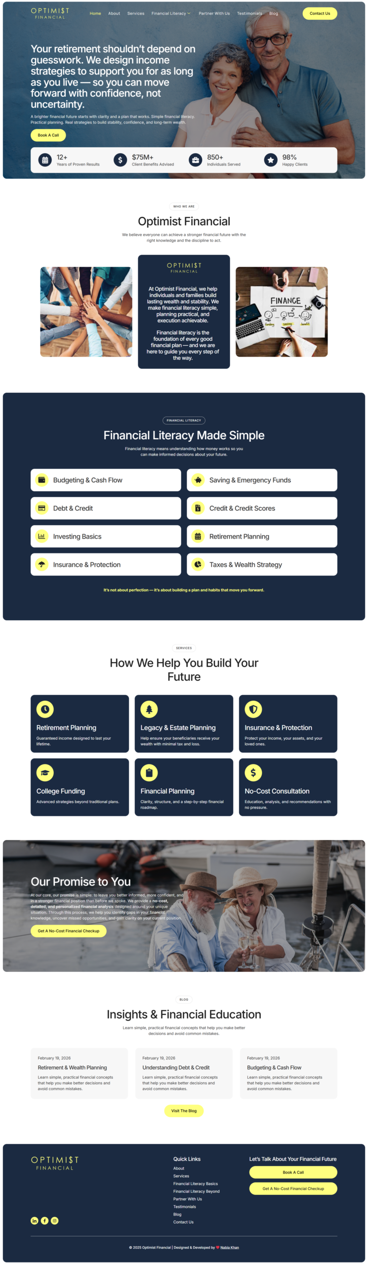 Optimist Financial website on desktop