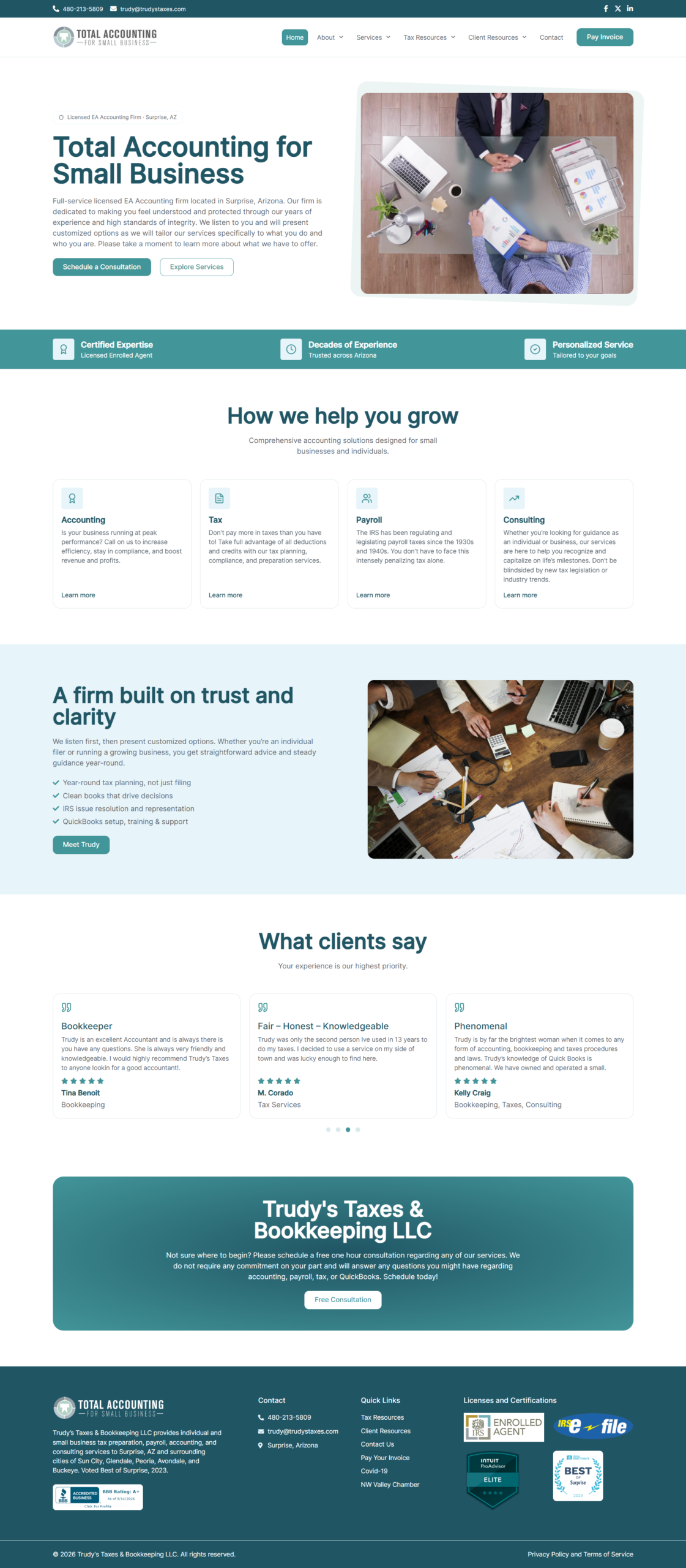 Trudy’s Taxes & Bookkeeping website on desktop